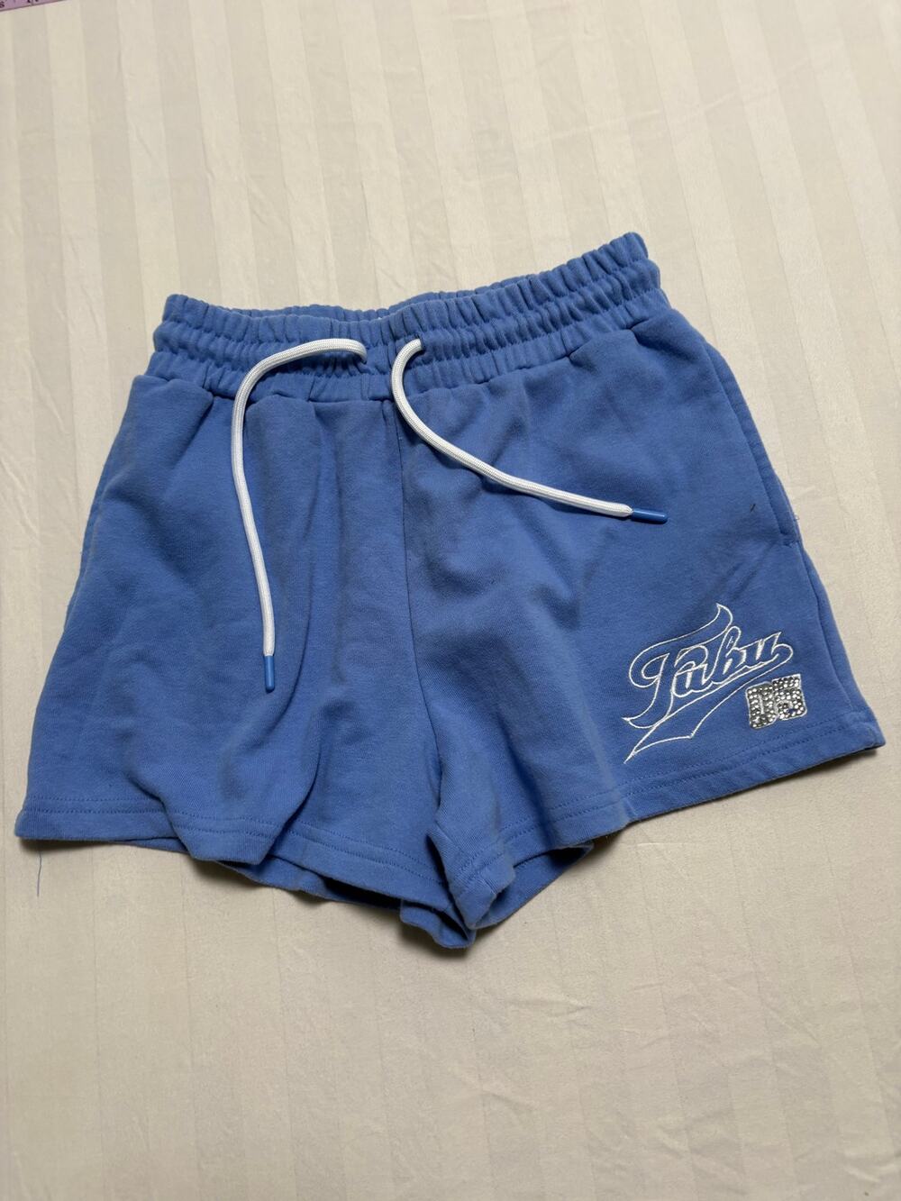 FUBU Forever 21 Blue Rhinestone Logo Sweat Shorts Size S